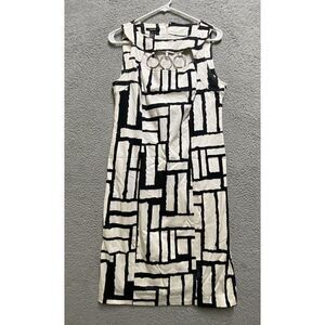 Alfani Dress Womens 6 Black White Sleeveless Sheath Zip